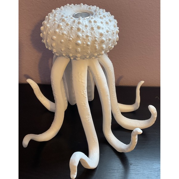 White Octopus 10 Inch Candle Holder Unique Sea Ocean Decor